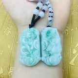 Green Jade Dragon & Phoenix Pair Pendant with Necklace