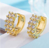 925 Silver Needle Purple Gemstone Zircon Crystal Diamond Earrings