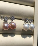 925 Silver Women's Snowflake Crystal Pink Freshwater Pearl Earring