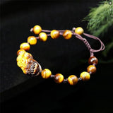 Tiger Eye Stone Pixiu Beads Bracelet Hand knotting Bangle