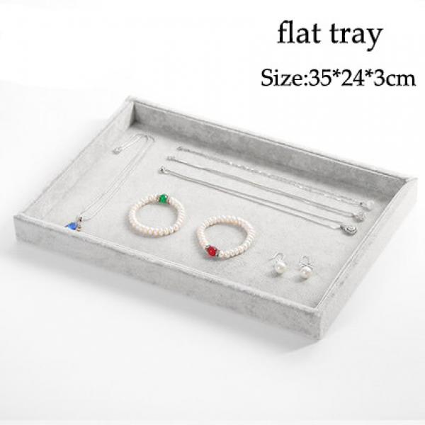 Grey Velvet Jewelry Tray Organizer Box Necklace Ring Earring Holder