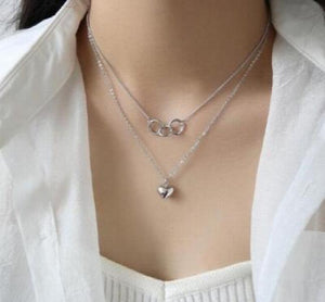 SHANICE 925 Sterling Silver Pendant Necklace Double Layers for Women