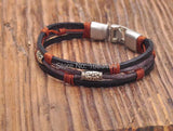 G154 Black-Orange Leather Hemp Surfer Wristband Bracelet Cuff Metal Clasp Mens