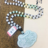 Burmese Emerald Jade Carving Dragon Phoenix Lock Pair Pendant Necklace