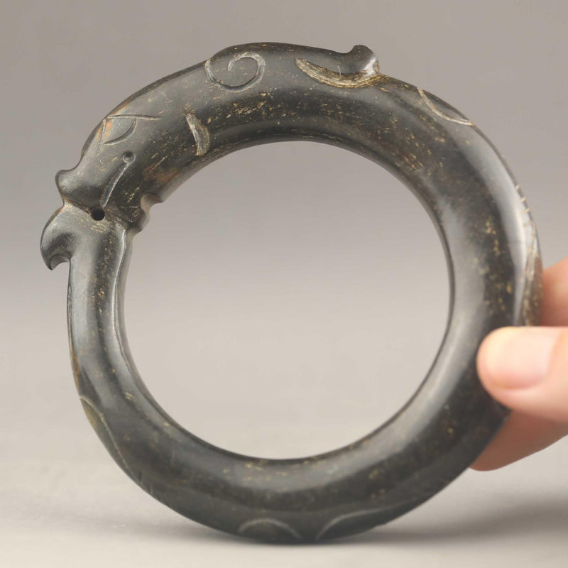 Chinese Jade Hand Carved Dragon Bangle Bracelet