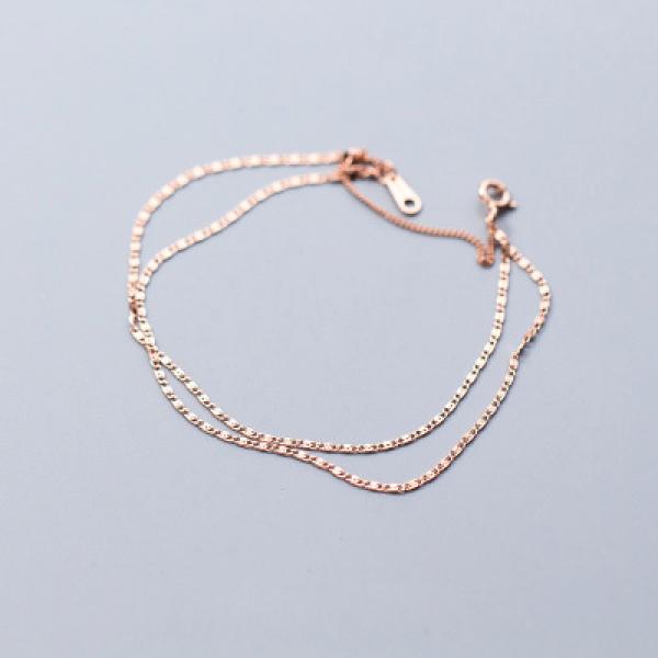 925 Sterling Silver Sweet Rose Double Chain Bracelet Jewelry Gift
