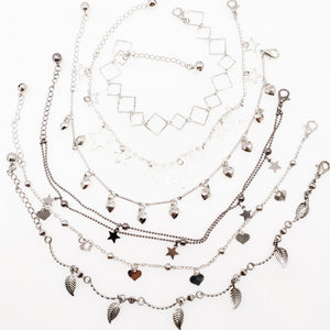 6PCS Mixed Summer Anklet Bracelet Stars Leaves Heart Pattern Leg Chain