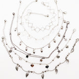 6PCS Mixed Summer Anklet Bracelet Stars Leaves Heart Pattern Leg Chain