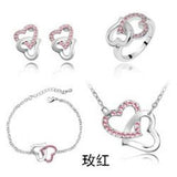 Heart to Heart Rose Red Silver Jewelry Set