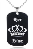 King Queen Laser Engraved Logo Couple Necklace