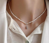 SHANICE 925 Silver Punk Pearl Heart Pendant Bear Choker Necklace