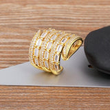 Nidin Zircon Multi-layer Rings Women Crystal Plated Adjustable Wedding Jewelry