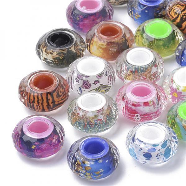 100pcs Resin Large Hole Faceted Rondelle Beads 13.5~14x7.5~8mm
