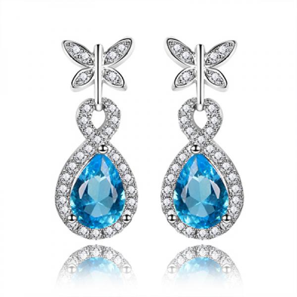 925 Silver Aquamarine Drop Earrings - Christmas Jewelry Gift