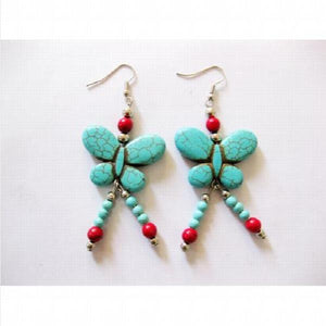 Classic Butterfly Turquoise Red Coral Dangle Earrings