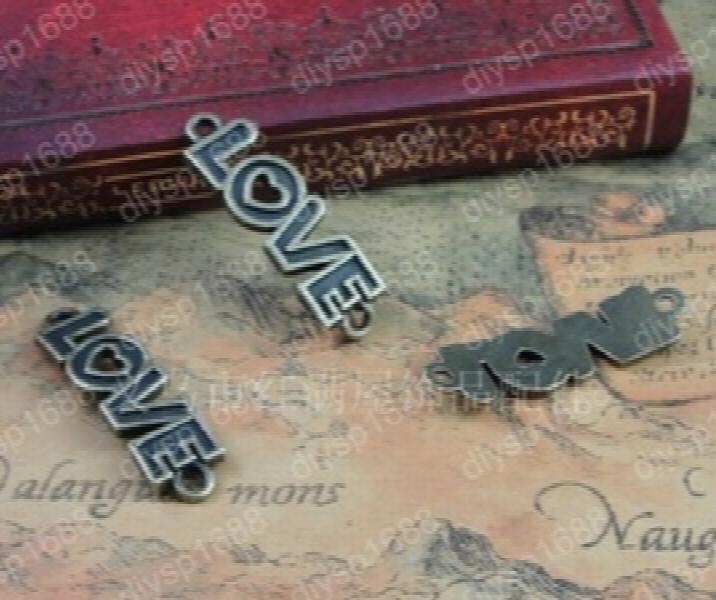 50 pcs Antique Bronze Plated LOVE Connection Charms Pendants