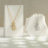 Bear Pendant Necklace for Women with Cubic Zirconia - Christmas Jewelry