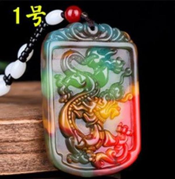 Colorful Jade Dragon Pixiu Fish Pendant Necklace Charm
