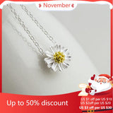 925 Sterling Silver Daisy Necklaces & Pendants For Women Lady Gift