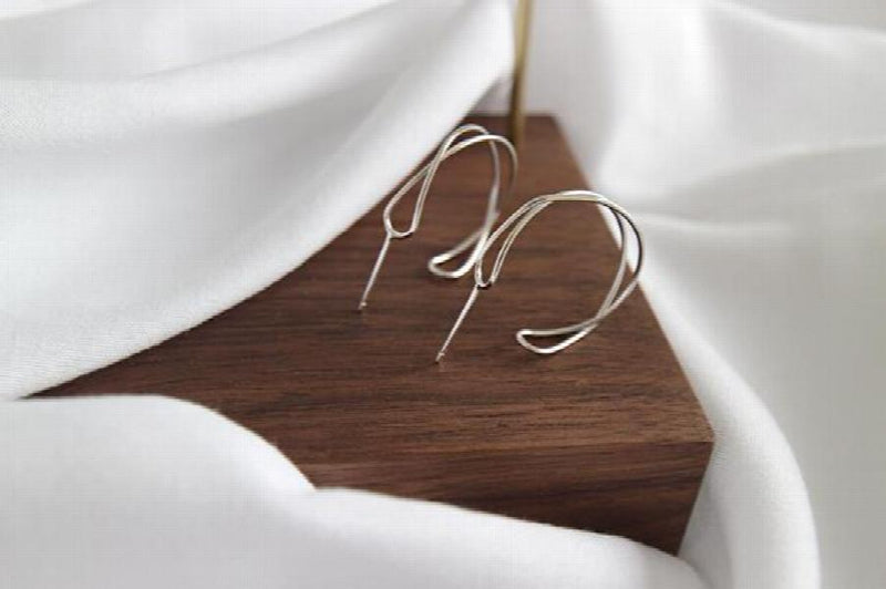 925 Silver White/Gold Cross Twisted Stud Earrings