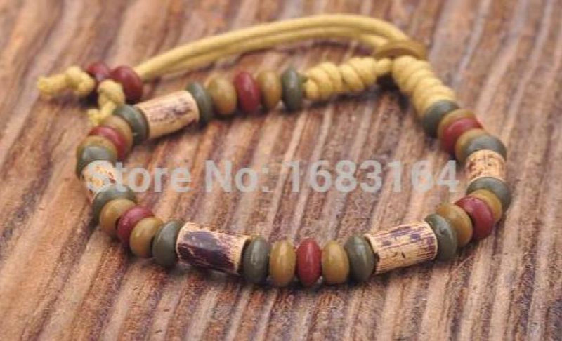 Vintage Hemp Surfer Bracelet with Clay Beads Men