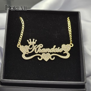 DOREMI Name Necklace Zircon Crystal Bling Pendant Stainless Steel Nameplate