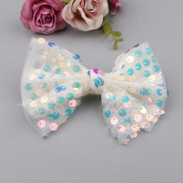 Sequin Beads Decorated Lace Chiffon Fabric Ribbon Bow Patch Stickers