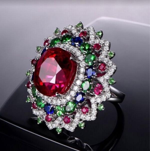 Large Flower Zircon Ring Multicolor Women's Gift Party Bijoux Wedding Jewelry