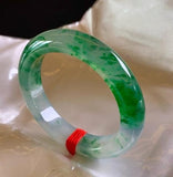 Zheru Jewelry Natural Burmese Jade 54-64mm Light Green Flower Bangle