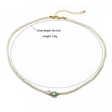 Pearl Chain Zircon Choker Necklace Women Sweet Pink Stone Pendants Wedding