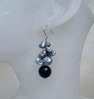 Gray Pearl Agate Grape Dangle Earrings Custom Order for Bridesmaid