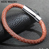 Men's Cow Leather Bracelet Stainless Steel Clasp