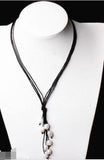 Brown Leather Rope Pink Pearl Necklace