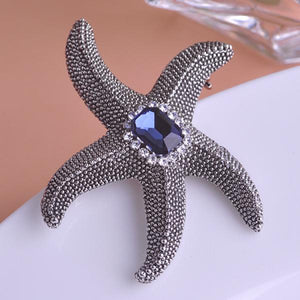 Vintage Coral Starfish Rhinestone Brooch Pin