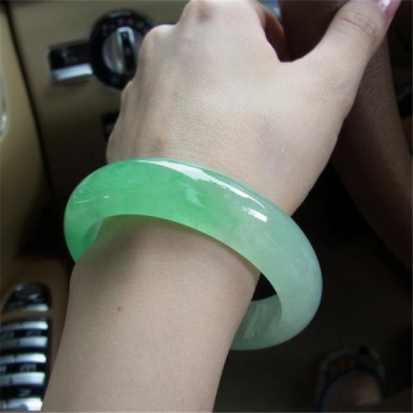 Certified Natural Burmese Jade Light Green Two-Color 54-64mm Bracelet