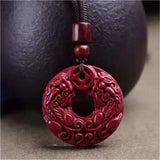 Natural Cinnabar Double Pixiu Buckle Pendant Carved Amulet Men Women Jewelry