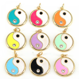 10Pcs Colorful Enamel Yinyang Pendant CZ Charm Necklace Bracelet 17mm