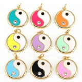 10Pcs Colorful Enamel Yinyang Pendant CZ Charm Necklace Bracelet 17mm