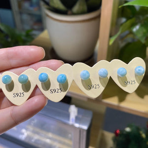 5mm Larimar Bean Studs 925 Silver Earrings