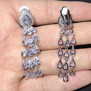 Long CZ Clip On Earrings for Women Evening Party Jewelry