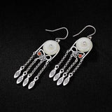 Natural Hetian Jade Tassel Earrings, Chinese Retro Aristocratic Women's Jewelry