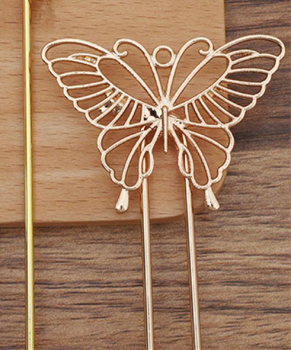 5 PCS Alloy Butterfly Hair Sticks Copper U Shape Hair Forks DIY Headwear