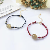 Rutilated Quartz Bead Bracelet Adjustable Woven Rope Jewelry