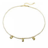 Pearl Chain Zircon Choker Necklace Women Sweet Pink Stone Pendants Wedding