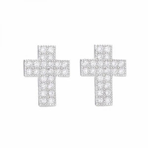 925 Silver Cross Stud Earrings Clear CZ Girlfriend Gift Jewelry