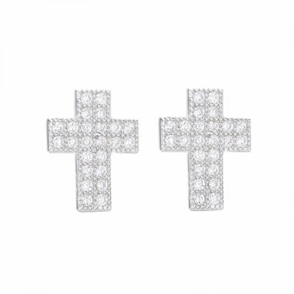 925 Silver Cross Stud Earrings Clear CZ Girlfriend Gift Jewelry