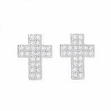 925 Silver Cross Stud Earrings Clear CZ Girlfriend Gift Jewelry