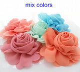 Chiffon Flowers Flat Back Fabric Roses Headwear Clothing, 6 pcs/lot
