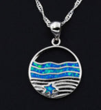 Sea Wave Opal Cross Pendant Necklace for Women