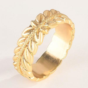 24k Yellow Gold Leaves Shaped Ring Women Men 14K 925 Wedding Ring